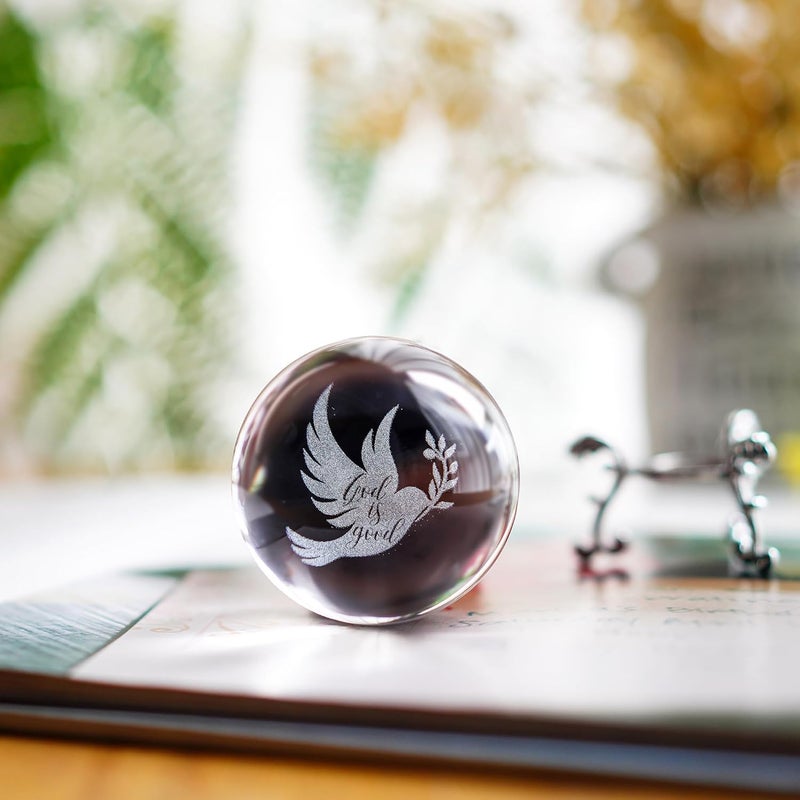 ZEERSHEE 60mm Glass Peace Dove Ball Laser Etched Dove with Olive Branch Crystal Pigeon Ornament with Stand Decor for Home Table - Image 5